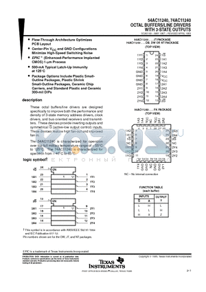 54AC11240 datasheet - OCTAL BUFFERS/LINE DRIVERS WITH 3-STATE OUTPUTS