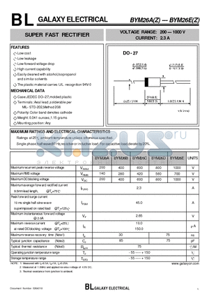 BYM26B datasheet - SUPER FAST RECTIFIER