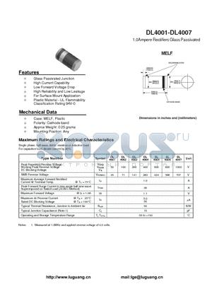 DL4003 datasheet - 1.0Ampere Rectifiers Glass Passivated