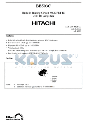 BB503 datasheet - Build in Biasing Circuit MOS FET IC UHF/VHF RF Amplifier