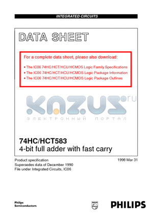 74HCT583 datasheet - 4-bit full adder with fast carry