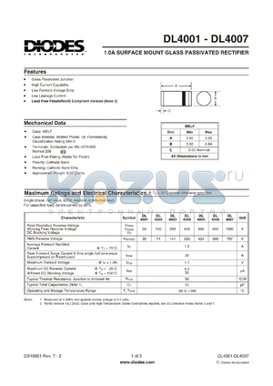 DL4006-13-F datasheet - 1.0A SURFACE MOUNT GLASS PASSIVATED RECTIFIER