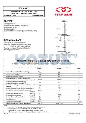 BYM36C datasheet - SINTERED GLASS JUNCTION FAST AVALANCHE RECTIFIER VOLTAGE600V CURRENT: 3.0A