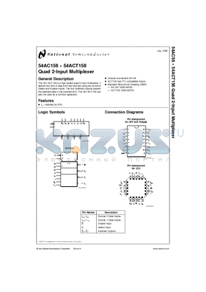 54AC158D datasheet - Quad 2-Input Multiplexer