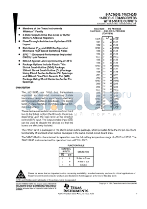 54AC16245 datasheet - 16-BIT BUS TRANSCEIVERS WITH 3-STATE OUTPUTS