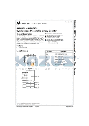 54AC161F datasheet - Synchronous Presettable Binary Counter