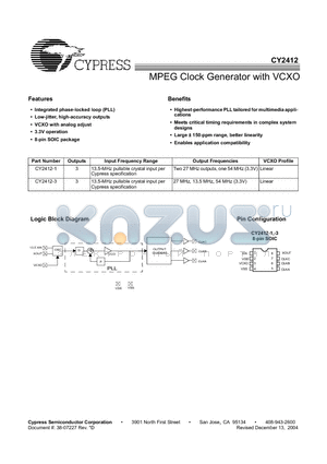 CY2412-1 datasheet - MPEG Clock Generator with VCXO