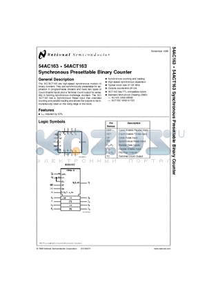 54AC163D datasheet - Synchronous Presettable Binary Counter