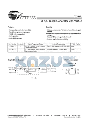 CY2412SXC-3T datasheet - MPEG Clock Generator with VCXO