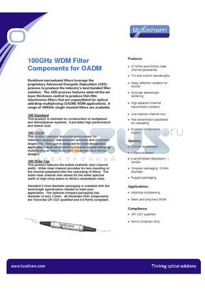 CB1GLU2215533290653 datasheet - 100GHz WDM Filter Components for OADM