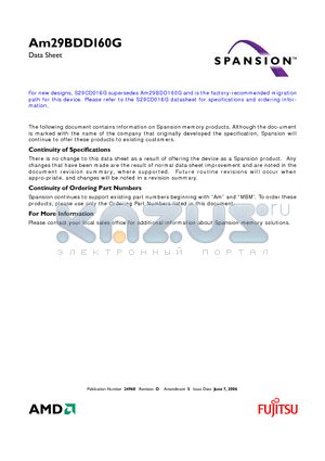 AM29BDD160GB3CKI datasheet - 16 Megabit (1 M x 16-bit/512 K x 32-Bit), CMOS 2.5 Volt-only Burst Mode, Dual Boot, Simultaneous Read/Write Flash Memory