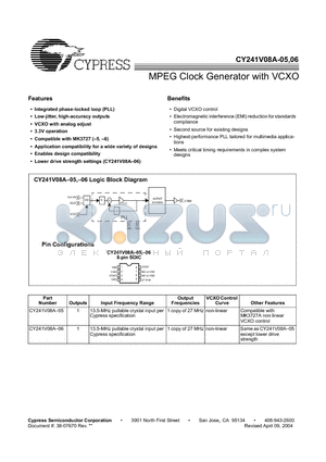 CY241V08A-05 datasheet - MPEG Clock Generator with VCXO