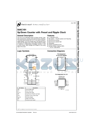 54AC191L datasheet - Up/Down Counter with Preset and Ripple Clock