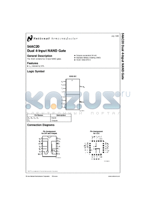 54AC20 datasheet - Dual 4-Input NAND Gate