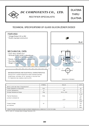 DL4730A datasheet - TECHNICAL SPECIFICATIONS OF GLASS SILICON ZENER DIODES