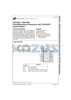 54AC245 datasheet - Octal Bidirectional Transceiver with TRI-STATE Inputs/Outputs