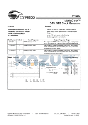 CY24204ZXC-3T datasheet - MediaClock DTV, STB Clock Generator