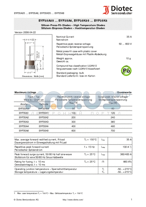 BYP35A1 datasheet - Silicon-Press-Fit-Diodes - High Temperature Diodes