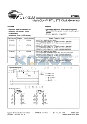 CY24206-3 datasheet - MediaClock - TM DTV, STB Clock Generator