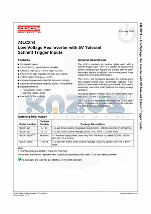 74LCX14SJ datasheet - Low Voltage Hex Inverter with 5V Tolerant Schmitt Trigger Inputs