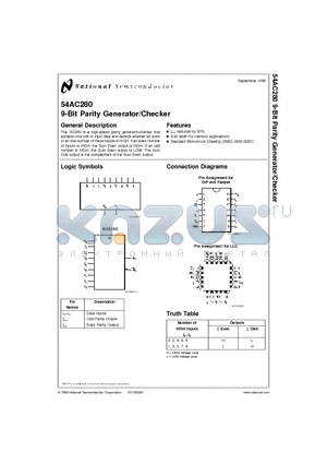 54AC280F datasheet - 9-Bit Parity Generator/Checker