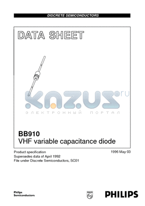 BB910 datasheet - VHF variable capacitance diode