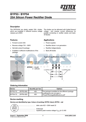 BYP54-200 datasheet - 25A Silicon Power Rectifier Diode