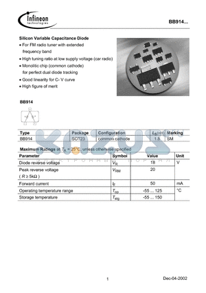 BB914 datasheet - Silicon Variable Capacitance Diode