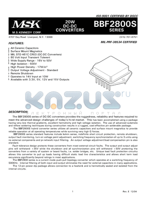 BBF2803 datasheet - 20W DC-DC CONVERTERS