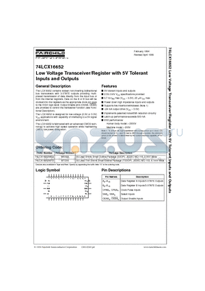 74LCX16652MTD datasheet - Low Voltage Transceiver/Register with 5V Tolerant Inputs and Outputs