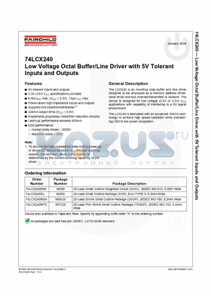 74LCX240MSA_08 datasheet - Low Voltage Octal Buffer/Line Driver with 5V Tolerant Inputs and Outputs