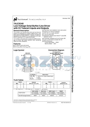 74LCX240WM datasheet - Low-Voltage Octal Buffer/Line Driver with 5V Tolerant Inputs and Outputs