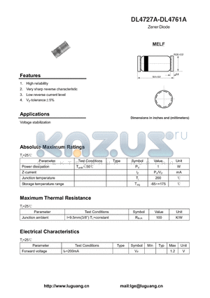 DL4734A datasheet - Zener Diode