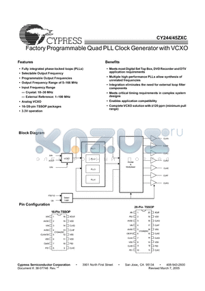 CY244ZXC datasheet - Factory Programmable Quad PLL Clock Generator with VCXO