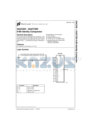 54AC520F datasheet - 8-Bit Identity Comparator