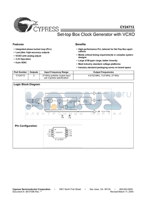 CY24713SXC datasheet - Set-top Box Clock Generator with VCXO