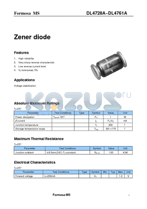 DL4735A datasheet - Zener diode