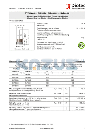 BYP60A05 datasheet - Silicon-Press-Fit-Diodes - High Temperature Diodes