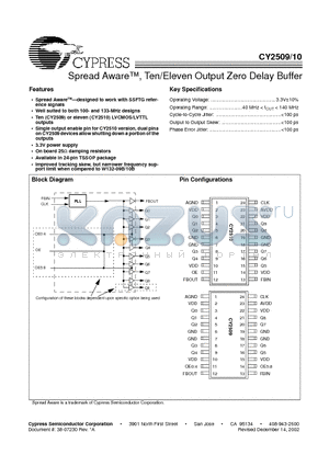 CY2509ZC-1 datasheet - Spread Aware, Ten/Eleven Output Zero Delay Buffer