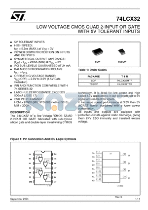 74LCX32 datasheet - LOW VOLTAGE CMOS QUAD 2-INPUT OR GATE WITH 5V TOLERANT INPUTS