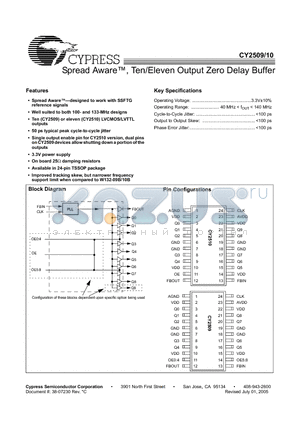 CY2509_09 datasheet - Spread Aware Ten/Eleven Output Zero Delay Buffer