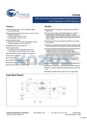 CY25100SXC-XXXWT datasheet - Field and Factory-Programmable Spread Spectrum Clock Generator for EMI Reduction