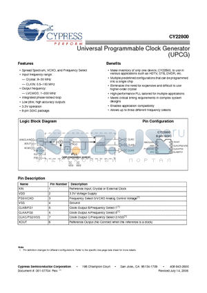 CY25200 datasheet - Universal Programmable Clock Generator (UPCG)