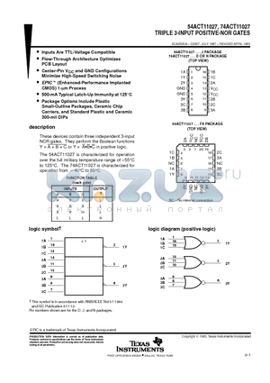 54ACT11027 datasheet - TRIPLE 3-INPUT POSITIVE-NOR GATES