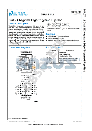 54ACT112 datasheet - Dual JK Negative Edge-Triggered Flip-Flop