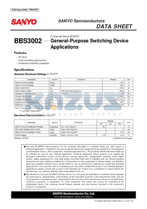 BBS3002 datasheet - P-Channel Silicon MOSFET General-Purpose Switching Device Applications