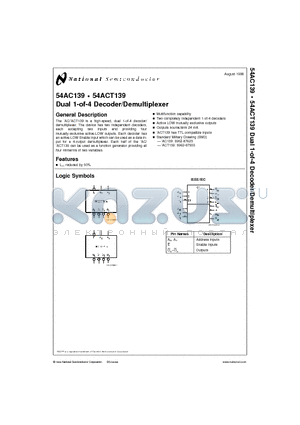 54ACT139 datasheet - Dual 1-of-4 Decoder/Demultiplexer