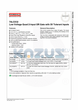 74LCX32SJ_08 datasheet - Low Voltage Quad 2-Input OR Gate with 5V Tolerant Inputs