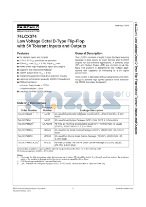 74LCX374MTCXNL3 datasheet - Low Voltage Octal D-Type Flip-Flop with 5V Tolerant Inputs and Outputs