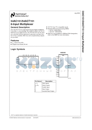 54ACT151 datasheet - 8-Input Multiplexer